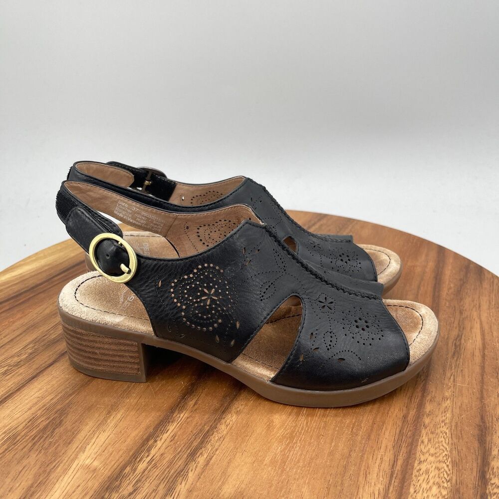Dansko Lisa Sandals Womens 6.5 / 37 Black Leather Slingback Casual Comfort Shoes
